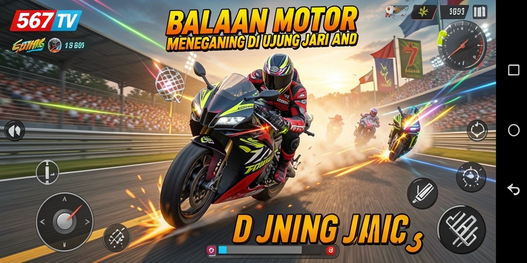 Tampilan gameplay menegangkan dalam balapan motor di 567TV.