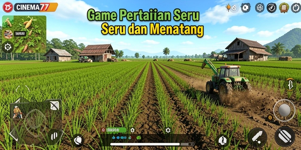 Tangkapan layar CINEMA77 menampilkan kebun yang subur dan beragam tanaman.