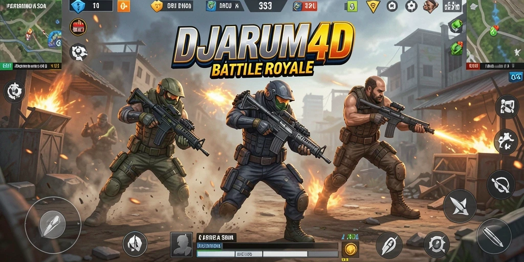 Screenshot gameplay DJARUM4D yang menunjukkan pertarungan intens di arena Battle Royale.