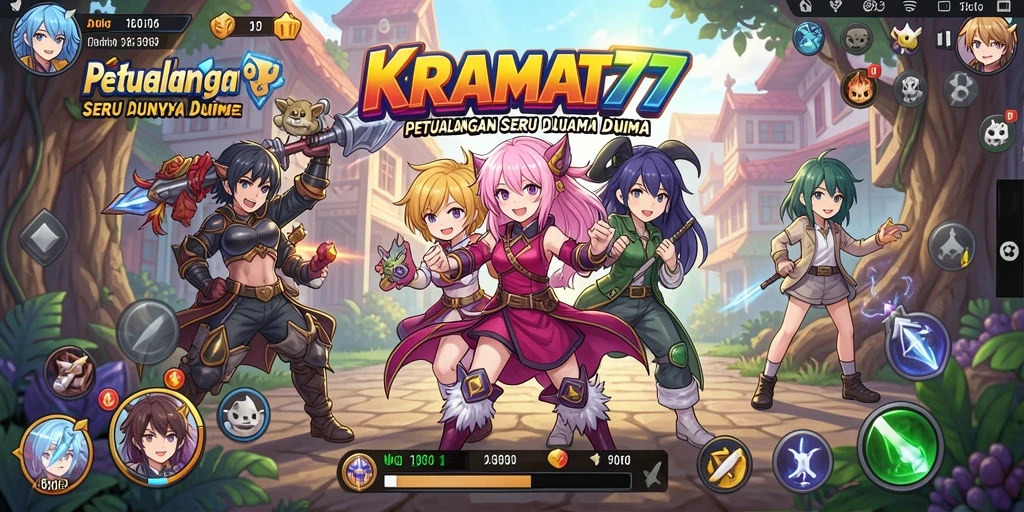 Screenshot gameplay KRAMAT77 menampilkan pertarungan seru antara karakter anime.