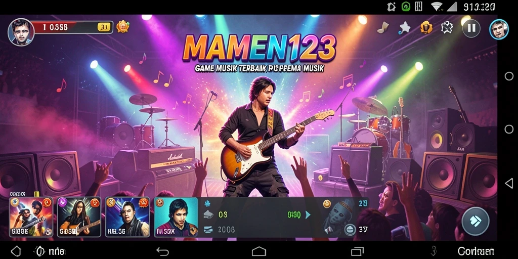 Gameplay MAMEN123 dengan berbagai alat musik dan lagu-lagu seru.