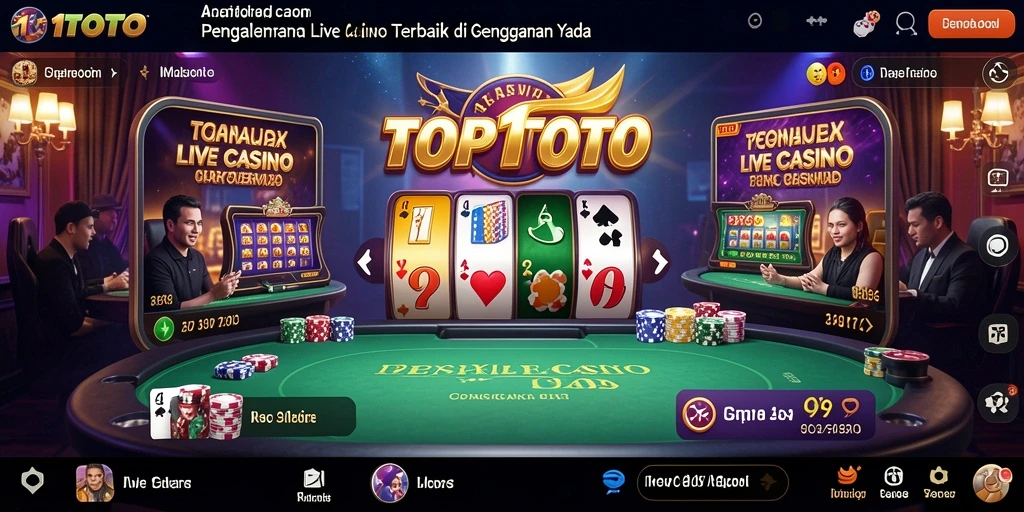 Screenshot utama TOP1TOTO menampilkan dealer live dan permainan yang mendebarkan.